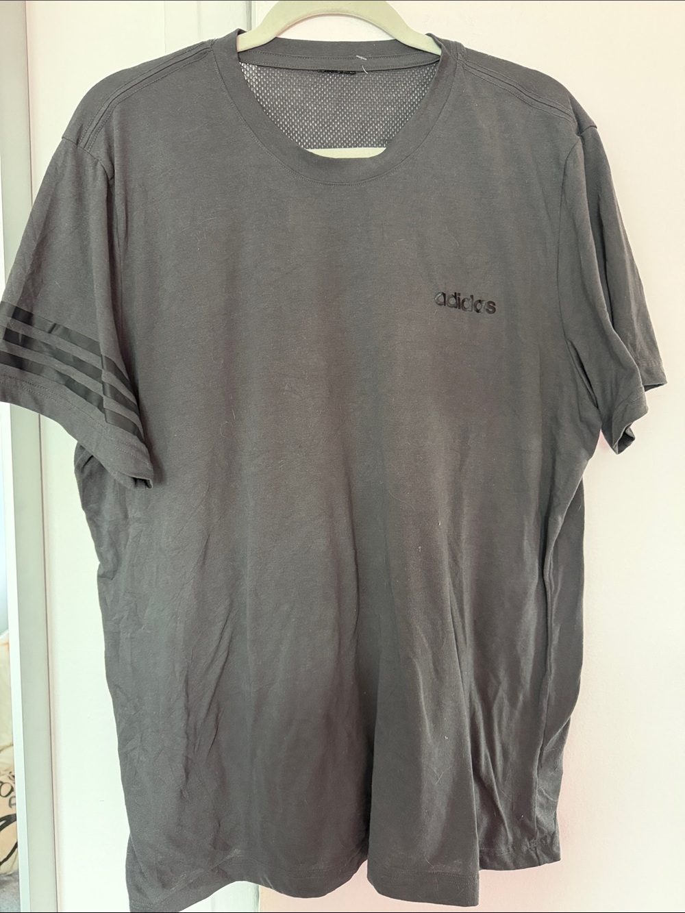 adidas Men's Charcoal Short Sleeve Tee with Sleeve Stripes